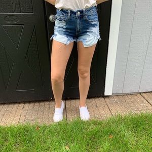 High rise acid washed jean shorts